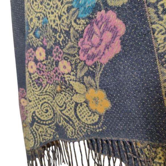 Cashmere Touch Super Soft Thick Floral Scarf or Shawl Colorful Colorblock Fringe - Picture 5 of 7